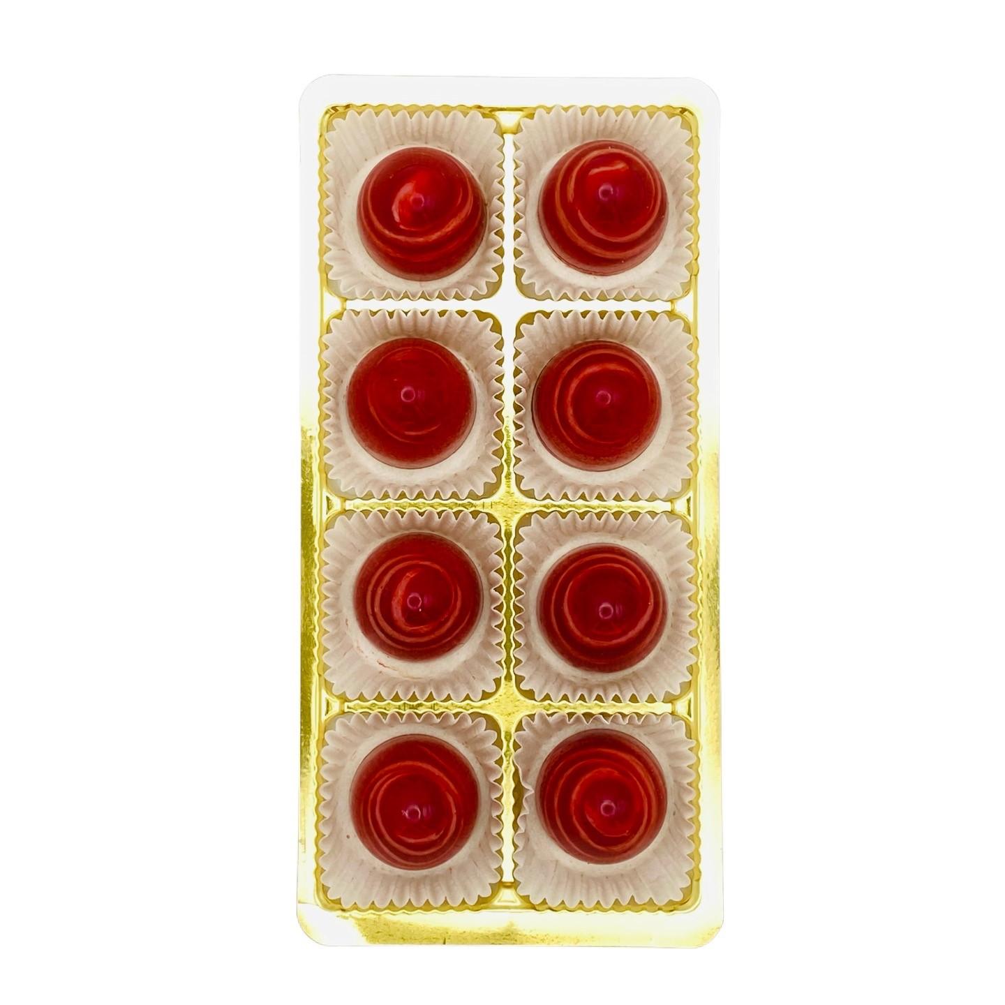 Himbeere - Rosmarin auf Tonkabohnenganache in Rubyschokolade | 8 Pralinen