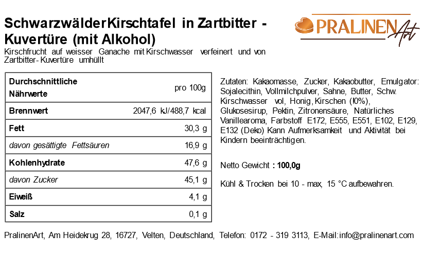 Schokoladentafel Handgemachte Schwarzwälder Kirsch