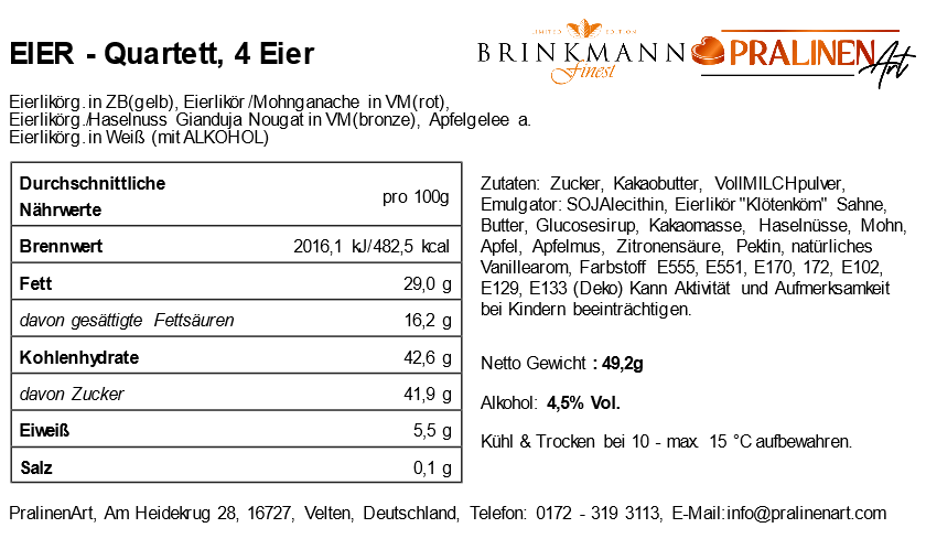 PralinenArt Eierquartett mit 4 leckereren Pralinen