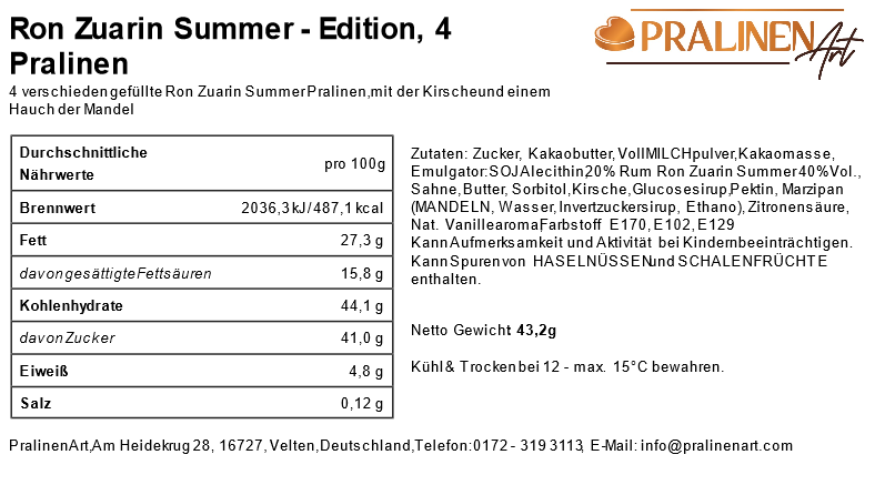 Ron Zuarin Summer Edition Rum-Pralinen | Totenkopfpalinen Inhaltsangaben