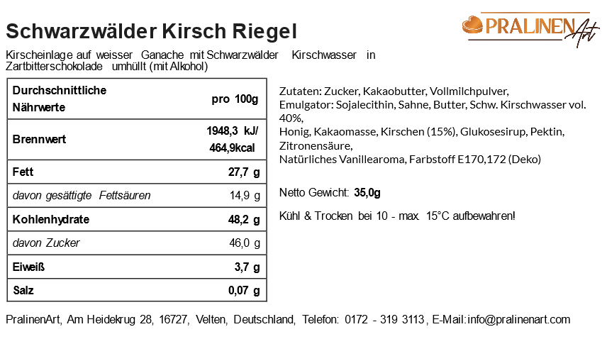 Schwarzwälder Kirsch Schokoriegel von Pralinenart