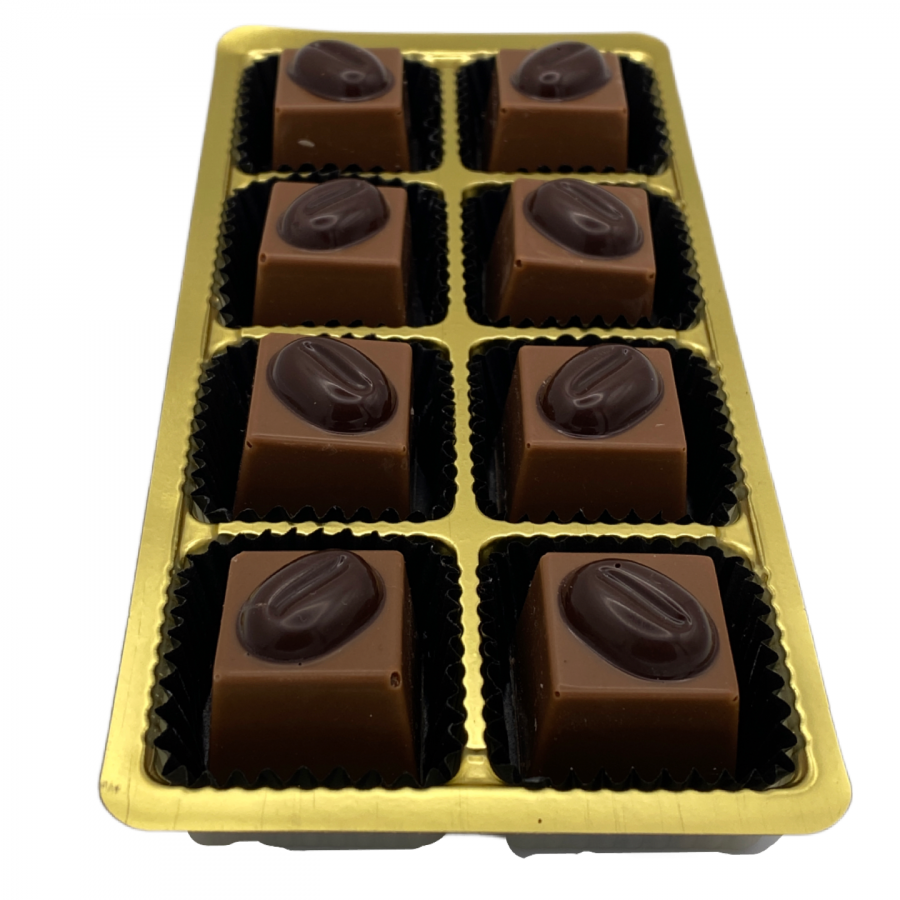 8 handgefertigte KafeePralinen von Pralinenart in Blister Pack