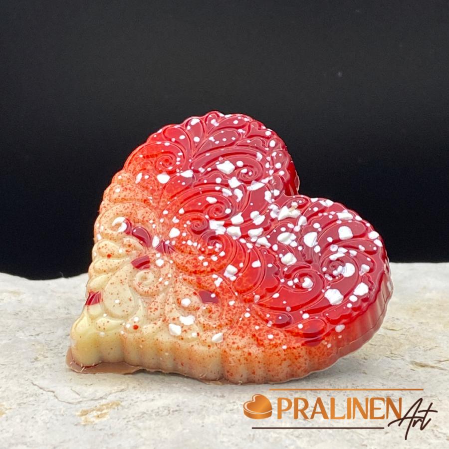 Schokoladen - Herz aus Vollmilchschokolade & weisser Schokolade, farbig verziert