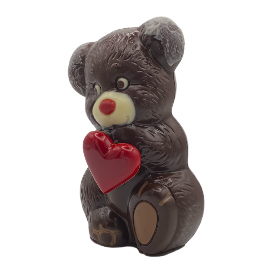 Schokoladenteddy mit Herz Zartbitter- und weißer Schokolade