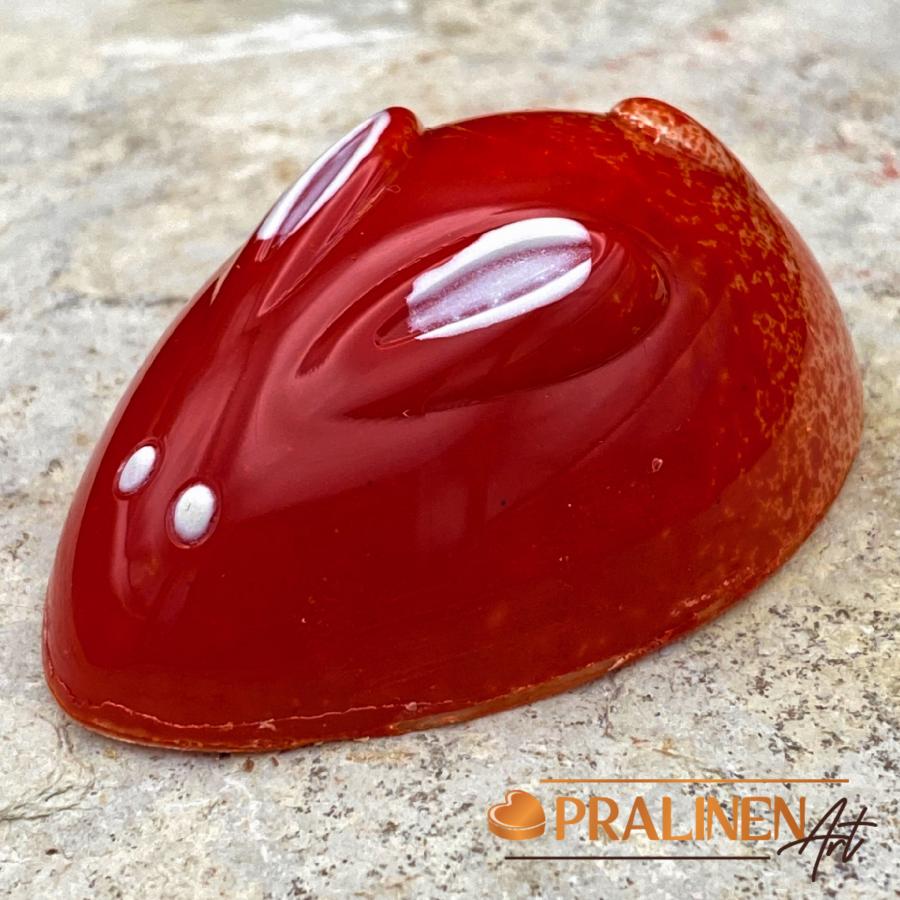 Großes rotes Himbeer Häschen - Große Praline  Himbeer auf Ruby-Ganache - Belgische weiße Schokolade von PralinenArt