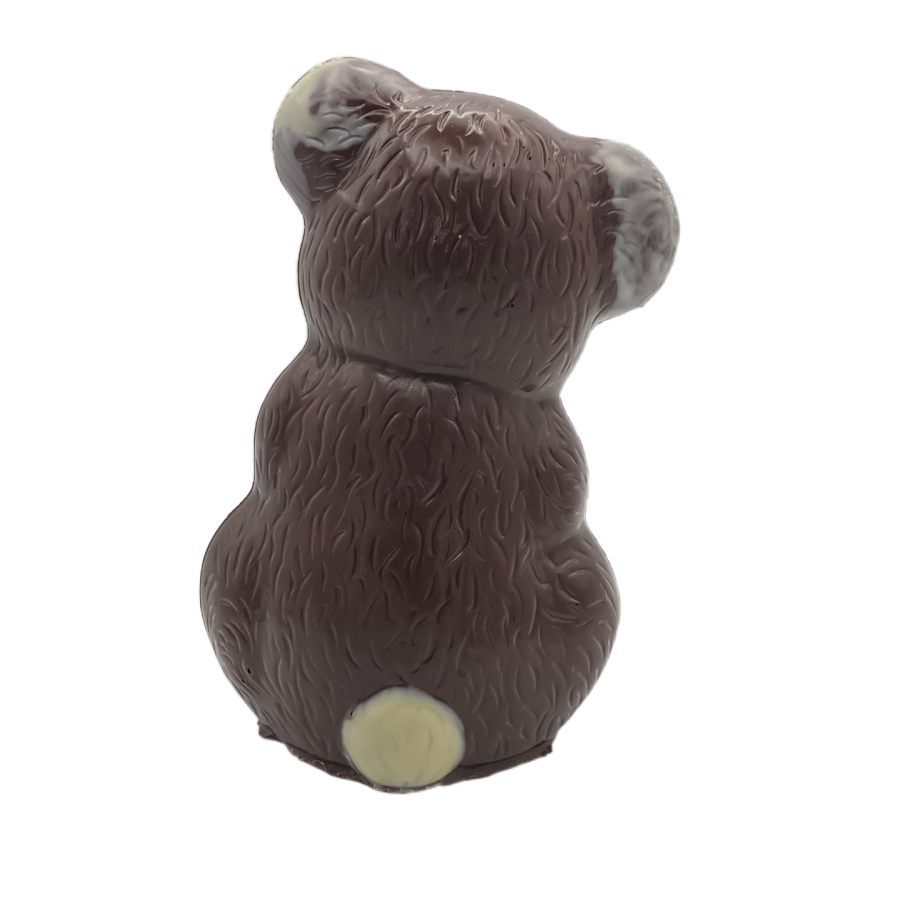 Pralinenart Schokoladenteddy Zartbitterschokolade Rückseite mit rotem Herz ein tolles Geschenk zum Valentinstag