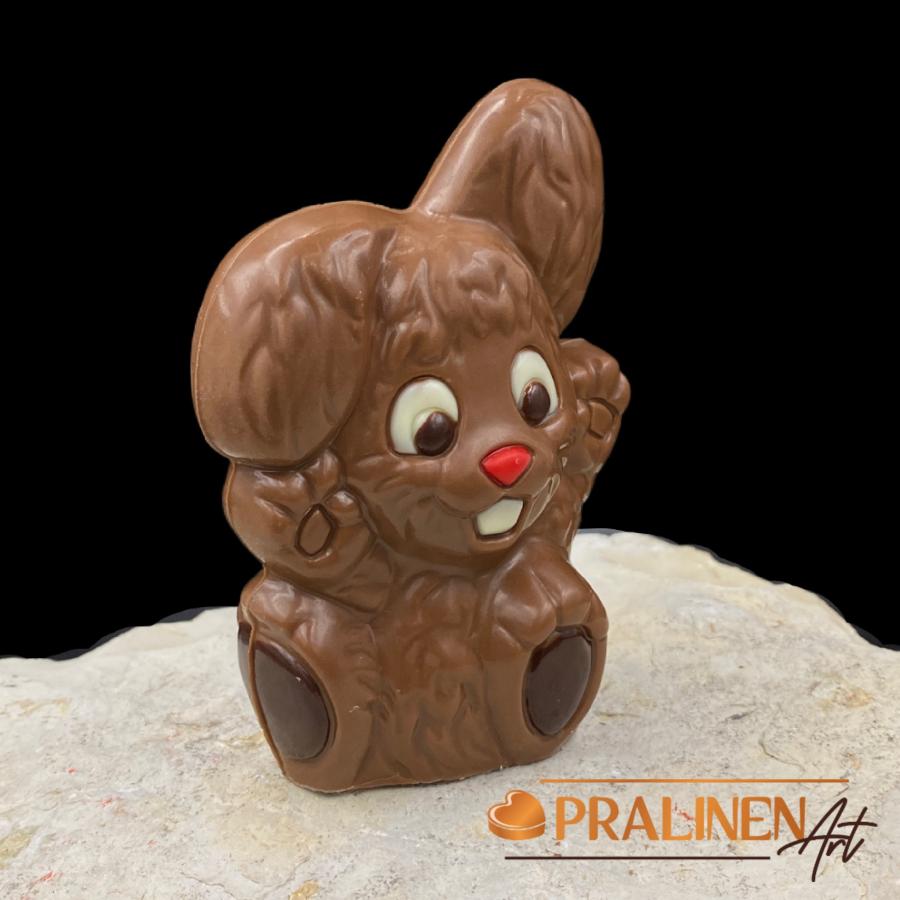 Süßer hndgemachter Schokoladenhase mit Belgischer Vollmilch und weißer Schokolade Emmi von PralinenArt