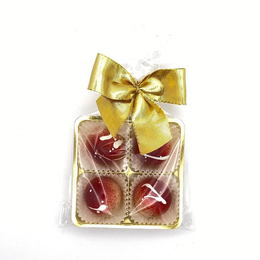 handgefertigte Praline aus Belgischer Schokolade von Pralinenart mit Erdbeere auf Joghurt gefüllt im Blister