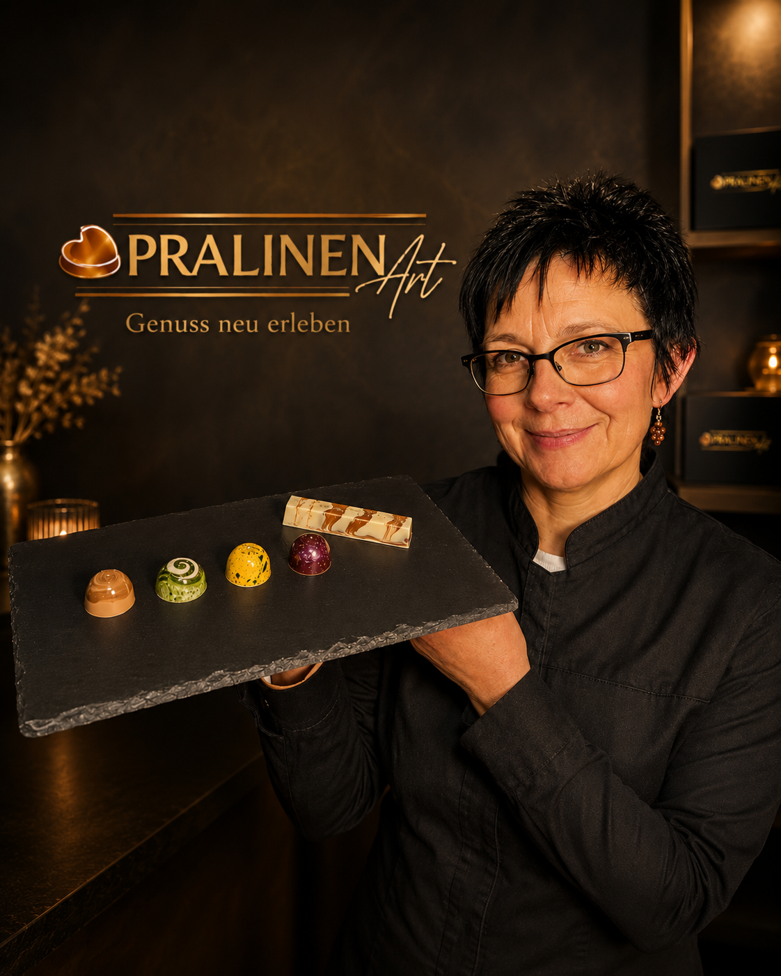 Cindy Welz präsentiert handgefertigte Pralinen der Schokoladenmanufaktur PralinenArt in Velten