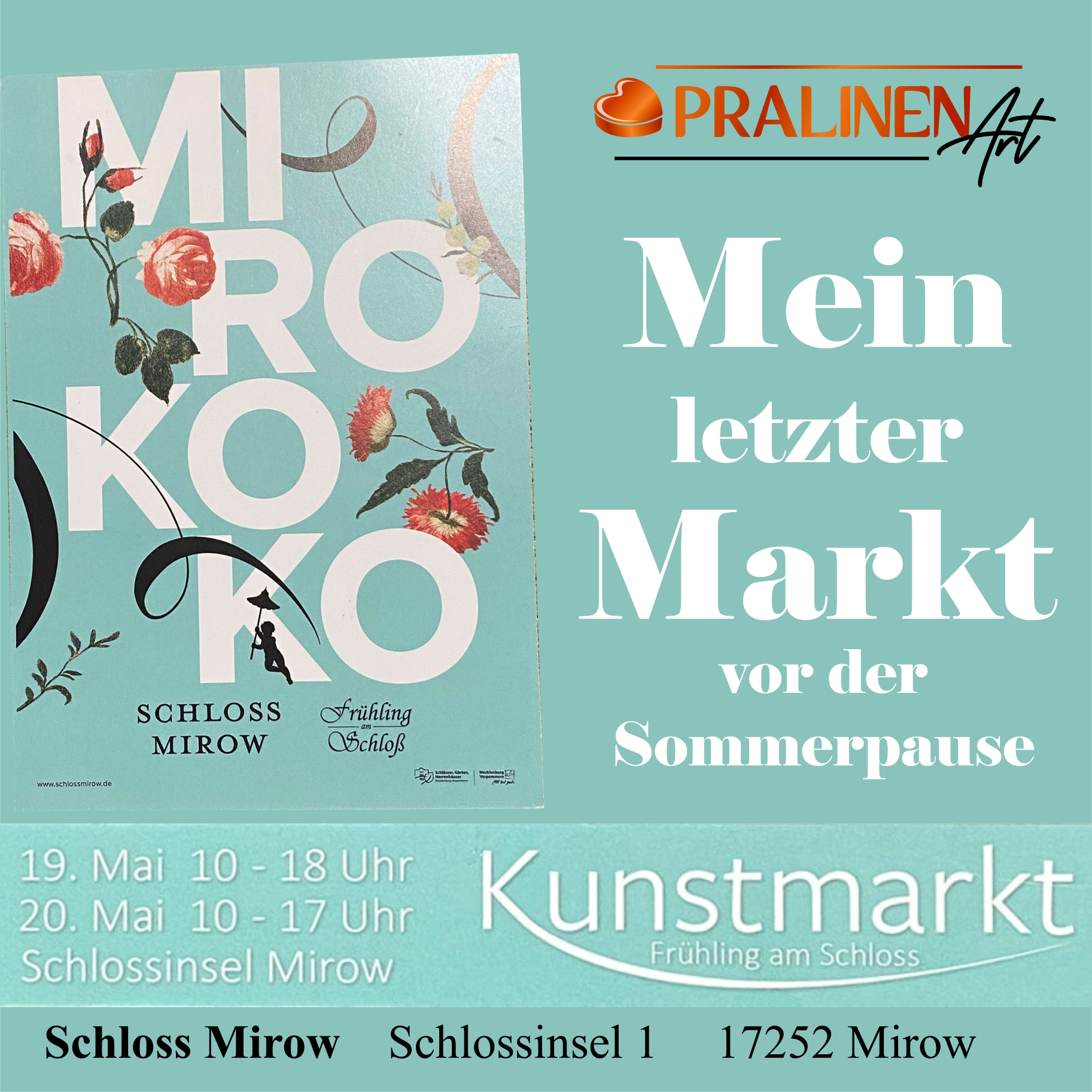 Marktpause für PralinenArt NACH dem kommenden Wochenende. Einladung nach Mirow!